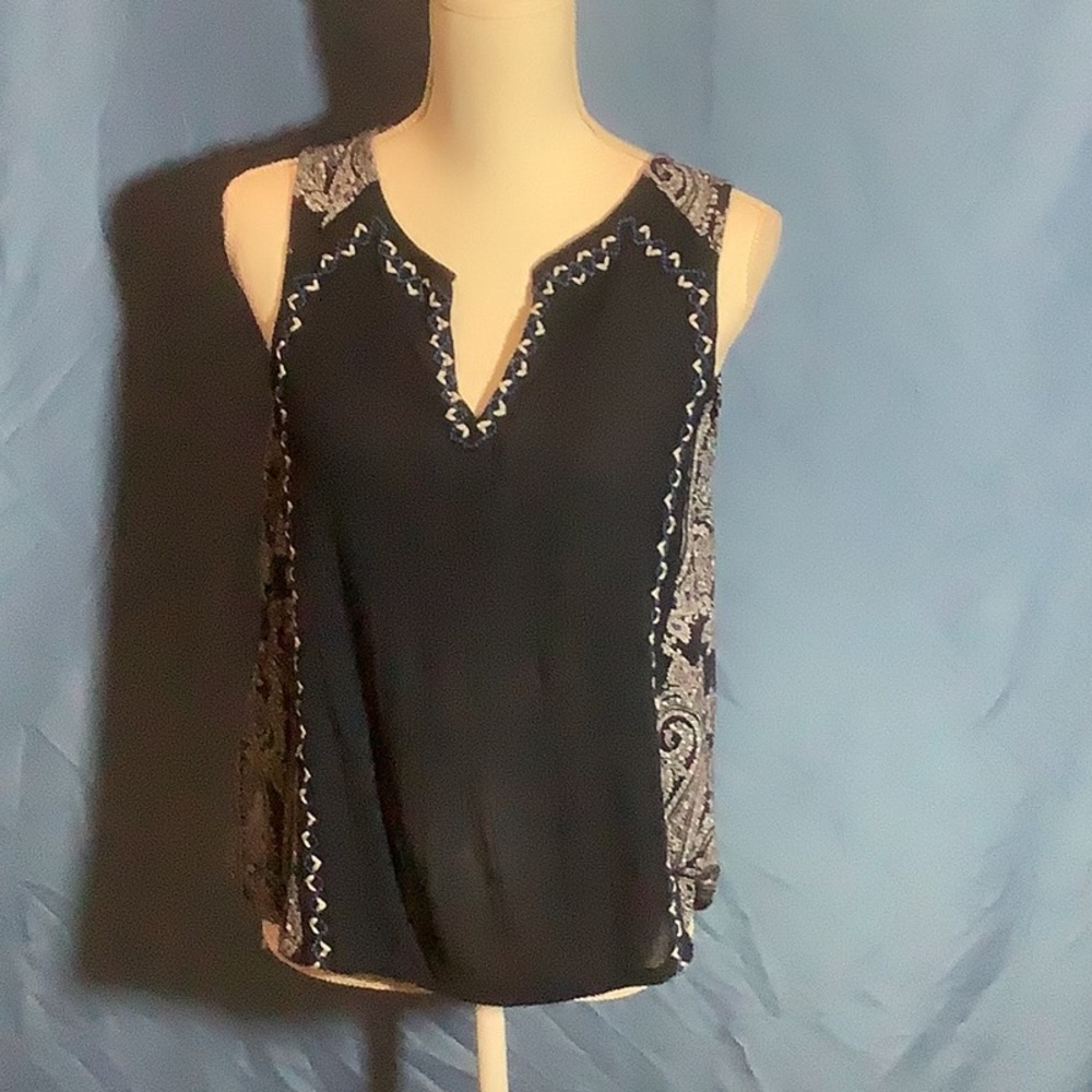 Lucky Brand Dark Blue Light Blue and White Sleeveless Top